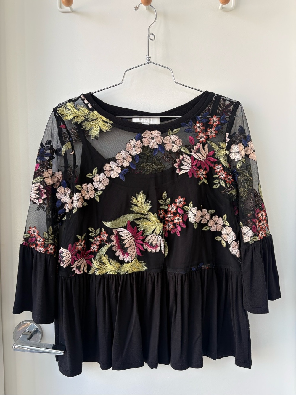 Anthropologie Eri+Ali Embroidered Peplum Top Size XS